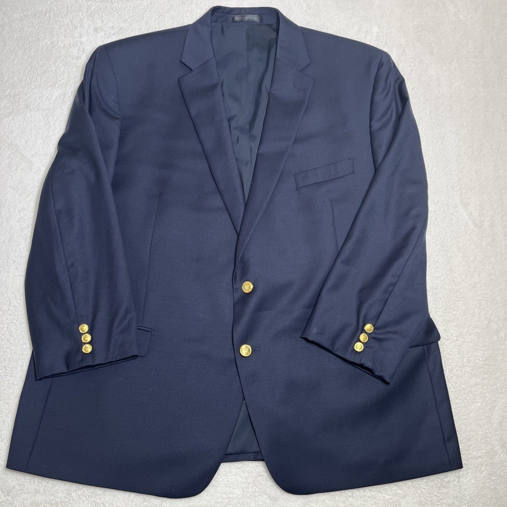 Ralph Lauren Men's Navy Blazer Size 50R Lauren‎ Gold Crest Buttons Wool Blend